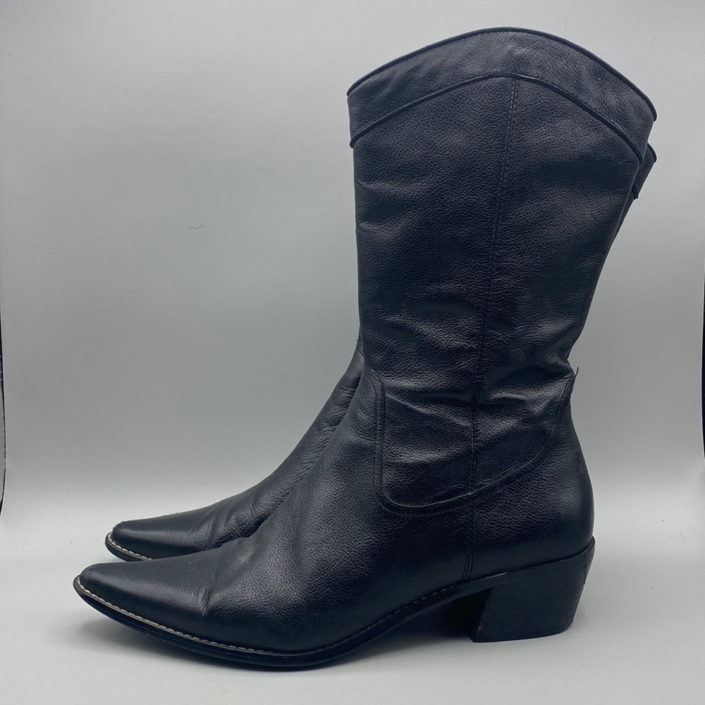 Anne Klein Leather Cowboy Boots US Womens 7 black